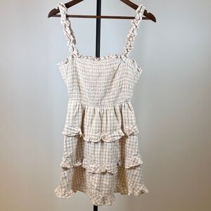 MARBLE Cream Checkered Ruffle Dress. Size L